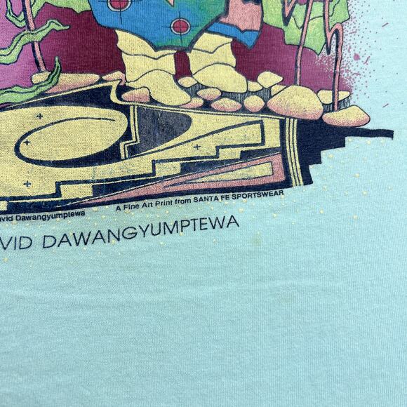 Vintage 90s David Dawangyumptewa Star Girl Fine Art Print T-Shirt Native Boho - Picture 10 of 11